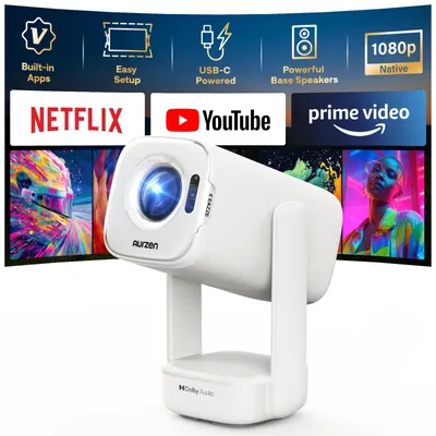 Zdjęcie produktu dla Przenośny projektor - natywna rozdzielczość 1080P - ekran LCD - funkcja Smart TV - kolor biały - idealny do domowego kina i gier