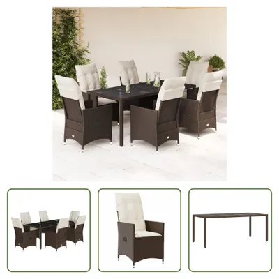 Produktbild von The Living Store 7-tlg. Garten-Essgruppe mit Kissen Braun Poly Rattan