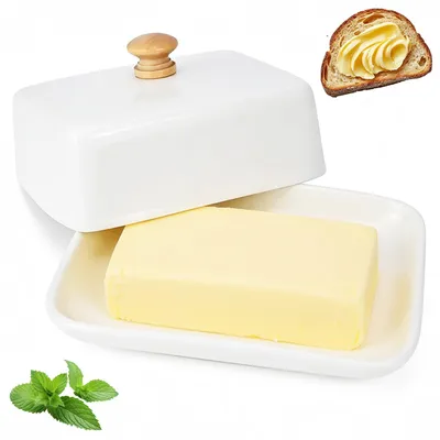 Productafbeelding van Botervloot Keramiek Wit - Botervloot met Deksel - Boterdoos - Vaatwasmachinebestendig - Handvat - 250 g Boter
