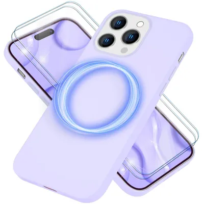 Produktbild von MagSafe Hülle mit 2x Schutz Glas für iPhone 14 Pro, Easy Clean Silikon Cover Lila