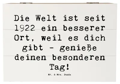 Produktbild von Mr. & Mrs. Panda Geschenkbox Spruch 1922 Geburtstag 22 x 15 cm - Weiß - Geschenk, Geboren am, Retro-Geschenk, Aufbewahrungskiste, Happy Birthday, Feier, mit deckel, Box