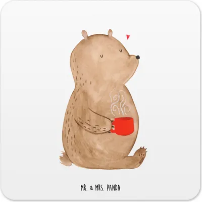 Produktbild von Mr. & Mrs. Panda Tassenuntersetzer Bär Morgenkaffee 10er Set - Weiß - Geschenk, Hochzeitstag, für Partner, Freundin, Frauen, Untersetzer Gläser, Tisch, Valentinstag