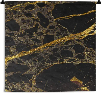 Produktbild von MuchoWow® Wandteppich Wandbehang Marmor - Gold - Schwarz - Glitter 60x60 cm Tapisserie Dekoration Wandtuch - Dekorationen - Wand Decke