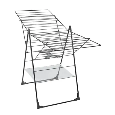 A black butterfly dryer rack is shown against a white background.