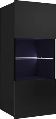 Produktbild von Hängevitrine mit Glasboden und Glasrahmentür in schwarz Hochglanz CAIRNS-132, B/H/T ca. 45/117/32 cm