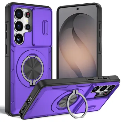 Produktbild von Magnetische Hülle für Samsung Galaxy S26 Ultra, Militär Stoßfest Handyhülle mit Kameraschutz und Ringhalter Ständer Lila