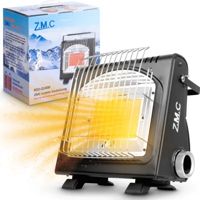 Produktbild von ZMC 2in1 Tragbare Gasheizung + Gaskocher 1,7 KW mit Piezozündung – mobiler Gasheizer & Campingkocher, multifunktionale Heizstrahler Ohne Gaskartuschen