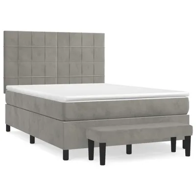 Obrázek produktu pro vidaXL Postel Boxspring s matrací Light Grey 140x190 cm Velvet