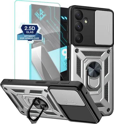 Produktbild von Armor Handyhülle für Samsung Galaxy A35 5G mit 9H Displayglas Displayschutz Kameraschutz Handy Panzer Case Cover Schutzhülle Outdoor Farbe: Silber