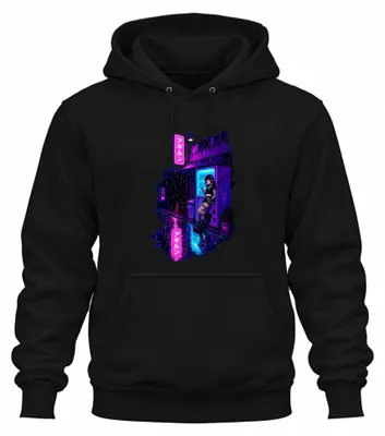 Zdjęcie produktu dla Bluza z kapturem w stylu anime, "E Girl", "Goth", "Japan", "Neon", "Vaporwave", "Y2K", "Cyberpunk", czarna, rozmiar XL