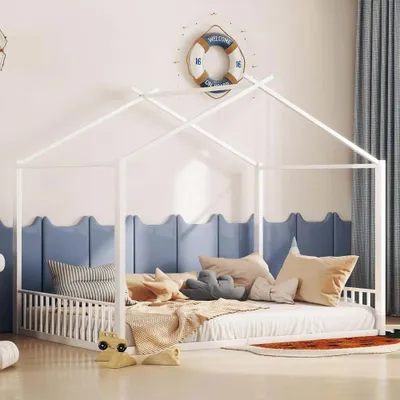Immagine prodotto di Letti per bambini AIORBER, spondina, 140 x 200 cm, in metallo, stabile letto piano con telaio in ferro, robusto, facile da pulire, telaio in ferro, bianco