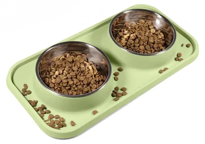 Productafbeelding van Kattenbak voerbak kat drinkbak - Antislip - Roestvrij staal - Olijfgroen - Voor katten en kleine honden