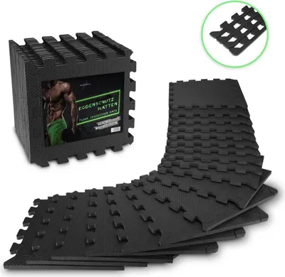 Produktbild von AthleticPro Bodenschutzmatte Fitness [31x31cm] - 18 extra dicke Bodenmatten [20% mehr Schutz] - Rutschfeste Schutzmatten für Fitnessraum&Fitnessgerät