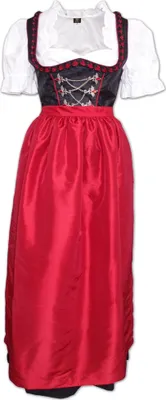 Produktbild von 2-teiliges langes Dirndl Landhaus Kleid Dirndel schwarz/mittelrot, Größe:38