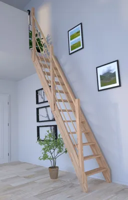 Produktbild von Raumspartreppe Eiche 3000 mit Holz-Holz Design Geländer links