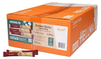 Produktbild von Hellma Zuckersticks nachhaltig 1000 x 4g feiner Zucker, portioniert