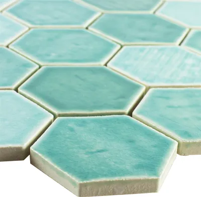 Produktbild von Keramik Mosaikfliese Roseburg Hexagon Glänzend Türkis