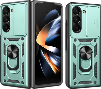 Produktbild von Hülle für Samsung Galaxy Z Fold 5 mit Ring Ständer Halter Dia Kameraschutz TPU PC Hybrid Handyhülle Grün