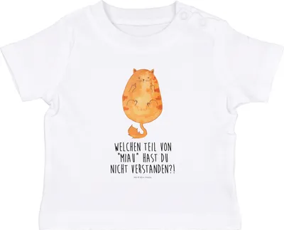 Produktbild von Mr. & Mrs. Panda Babyshirt Katze Mittelfinger 6. - 12. Monat - Weiß - Geschenk, Mietze, Cats, , Baby Jerseyshirt, Cat, Baumwolle Shirt, T-Shirt, Katzen, Kater
