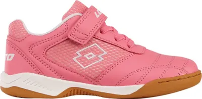 A single pink children's athletic shoe is shown from the side against a white background.