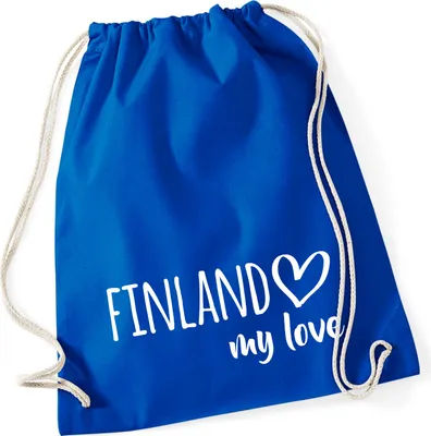 Produktbild von Huuraa Turnbeutel Finland my love 12 Liter Bright Royal Baumwolle Rucksack Geschenkidee