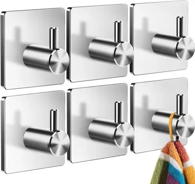 Produktbild von Unyqoos Silberne selbstklebende Handtuchhaken® Set von 6 für Bad und Küche