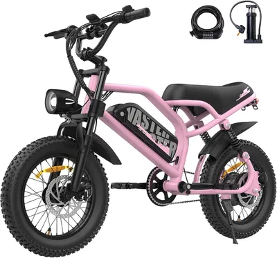 Produktbild von E-Bike Erwachsene Elektrofahrräder, Unter 175 cm, E-Mountainbike 16 * 3.0 Zoll Fat Tire, 250W, 12.8Ah, LCD, Für Schüler, 25 km/h, E-Bikes MTB Rosa