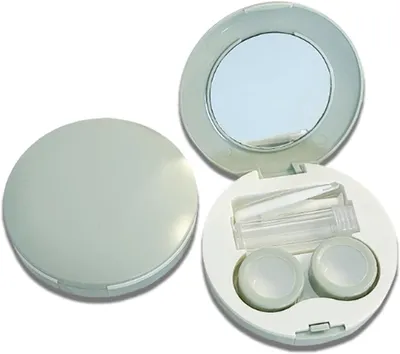 Imagen del producto de Estuche para lentes de contacto, juego de 2 unidades, color verde, con espejo y pinzas, ideal para llevar de viaje