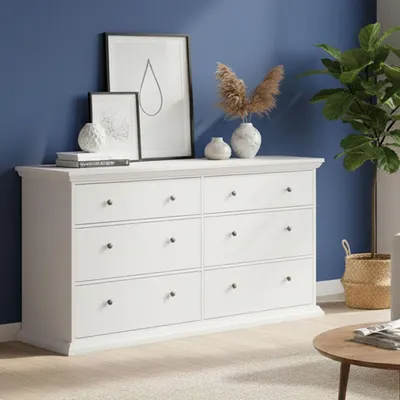Image de Hibaru - Buffet, 163x52x88h cm Blanc, 6 Tiroirs