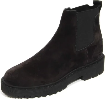 A single black suede Chelsea boot is shown against a white background.