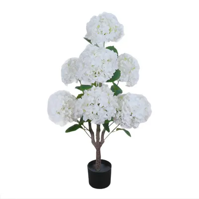 Productafbeelding van Kunsthortensia, 90 cm - Zijdenbloem decoratieplant voor bruiloften, tuin en binnen, in pot