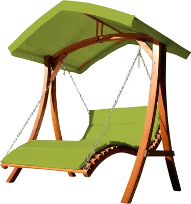 Produktbild von ALEOS. Design Doppelliege Hollywoodliege Hollywoodschaukel Gartenschaukel ARUBA GRÜN Holz Lärche mit Dach