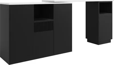 Produktbild von 210x30x100.9cm 360 Grad Drehbarer Bartisch Schwarz Modern Schlicht Mit Offenem Stauraum Marmor Arbeitsplatte Multifunktionale Aufbewahrungsinsel