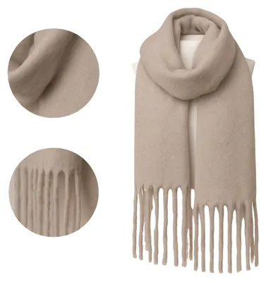 Productafbeelding van Dames sjaal, beige – warme sjaal – klassieke sjaal – elegante sjaal – lange sjaal