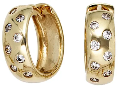 Produktbild von 14,8mm Creolen Ohrringe Klappcreole mit 16 Zirkonia 333 Gold Gelbgold