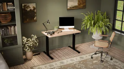 Productafbeelding van Bureau met elektrische hoogteverstelling, model MOON, afmetingen 121x67x72-120 cm, kleur zwart/lichtbruin
