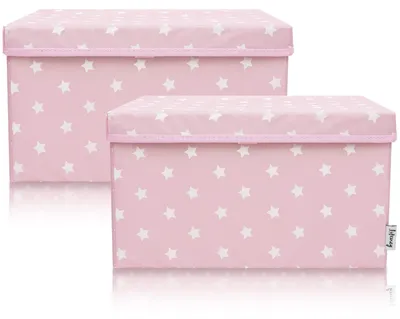 Produktbild von Lifeney 2-Set Aufbewahrungsbox Kinder (37x25x21cm) I Aufbewahrungskorb für Kinderzimmer und Wohnbereich I Kinder Aufbewahrungskiste (Rosa Stern)
