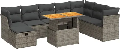 Produktbild von vidaXL 9-tlg. Garten-Sofagarnitur mit Kissen Grau Poly Rattan Akazie