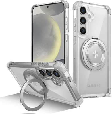 Image de Etui pour Samsung Galaxy S24+ anneau magnétique, support, compatible MagSafe, protection militaire, étui transparent Transparent