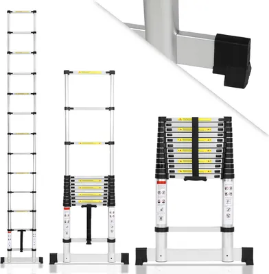 Produktbild von Bettizia Premium Alu Teleskopleiter Ausziehleiter Klappleiter Höhe 3,8M Antirutsch Mehrzweckleiter mit Stabilisator