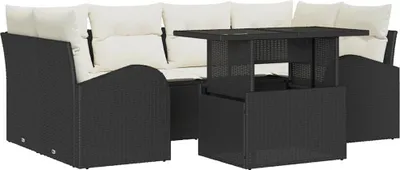Obrázok produktu pre vidaXL Záhradná sedacia súprava s vankúšmi s vankúšmi 7 ks Black Poly Rattan