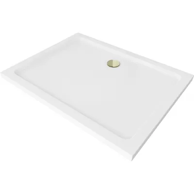 Obrázek produktu pro Mexen Flat obdélníková vanička do sprchového koutu slim 110 x 70 cm, Bílá, sifon Zlatá - 40107011G