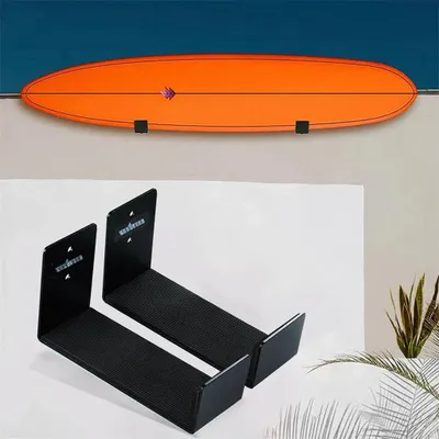 Produktbild von FATIVO 2er Set Surfbrett Wandhalterung, Halter für Surfbrett & Snowboard, schwarze Wandhalterung zur platzsparenden Aufbewahrung