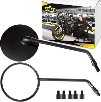 Produktbild von Area1 Spiegel Set *RS* mit E-Prüfzeichen, 2x M10 Rechtsgewinde, inkl. 5 Adaptern für universelle Montage