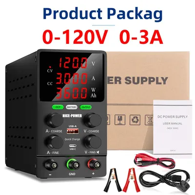 Produktbild von Batterieladegerät - Labornetzgerät 120V 3A - Einstellbar - Auto-Stopp bei Vollladung - OCPSchutz - Polaritätserkennung - LED-Display - 220V EU-Stecker