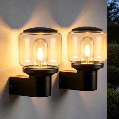 Obrázek produktu pro ZMH LED venkovní nástěnné svítidlo, 2 kusy, nástěnné osvětlení, vhodné pro terasy, patice E27, krytí IP65, nástěnné svítidlo pro venkovní použití, vhodné pro fasády, balkony, chodby