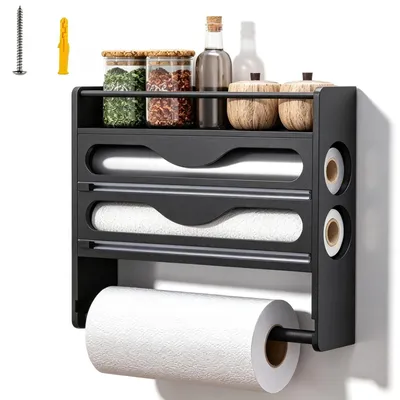 Produktbild von Omgoods – 4-in-1 Holz-Spender für Küchenrolle, Alufolie und Frischhaltefolie