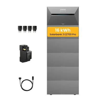 Produktbild von Balkonkraftwerk Speicher 16 kWh, Anker SOLIX Solarbank 3 E2700 Pro mit BP2700 Akku x5 inkl. Anker Smarten Zähler und Smart Plugs für Balkonkraftwerk