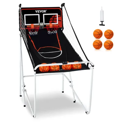 Obrázek produktu pro VEVOR vnitřní basketbalová hra pro 2 hráče, basketbalový stroj, basketbalový stojan se 4 míči a 8 herními režimy a 2 basketbalovými koši a deskou a nafukovací pumpou, pro děti, dospělé (černá) Skládací