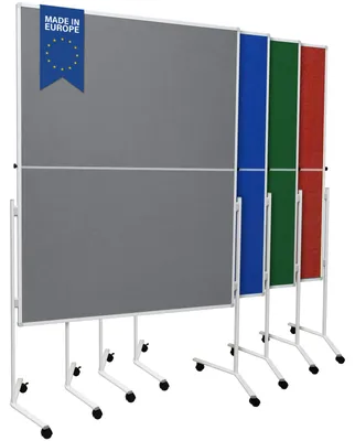 Produktbild von Moderationstafel FOLD - Filz-Metaplanwand 120x150 cm - klappbar Grau - Moderationswand mit Filz- Oberfläche & Rollen - mobil & beidseitig nutzbar